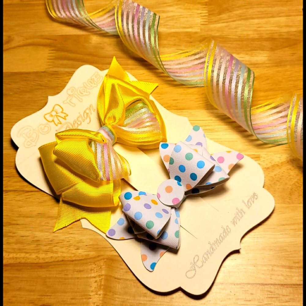 Yellow Multicolor hair bow set
